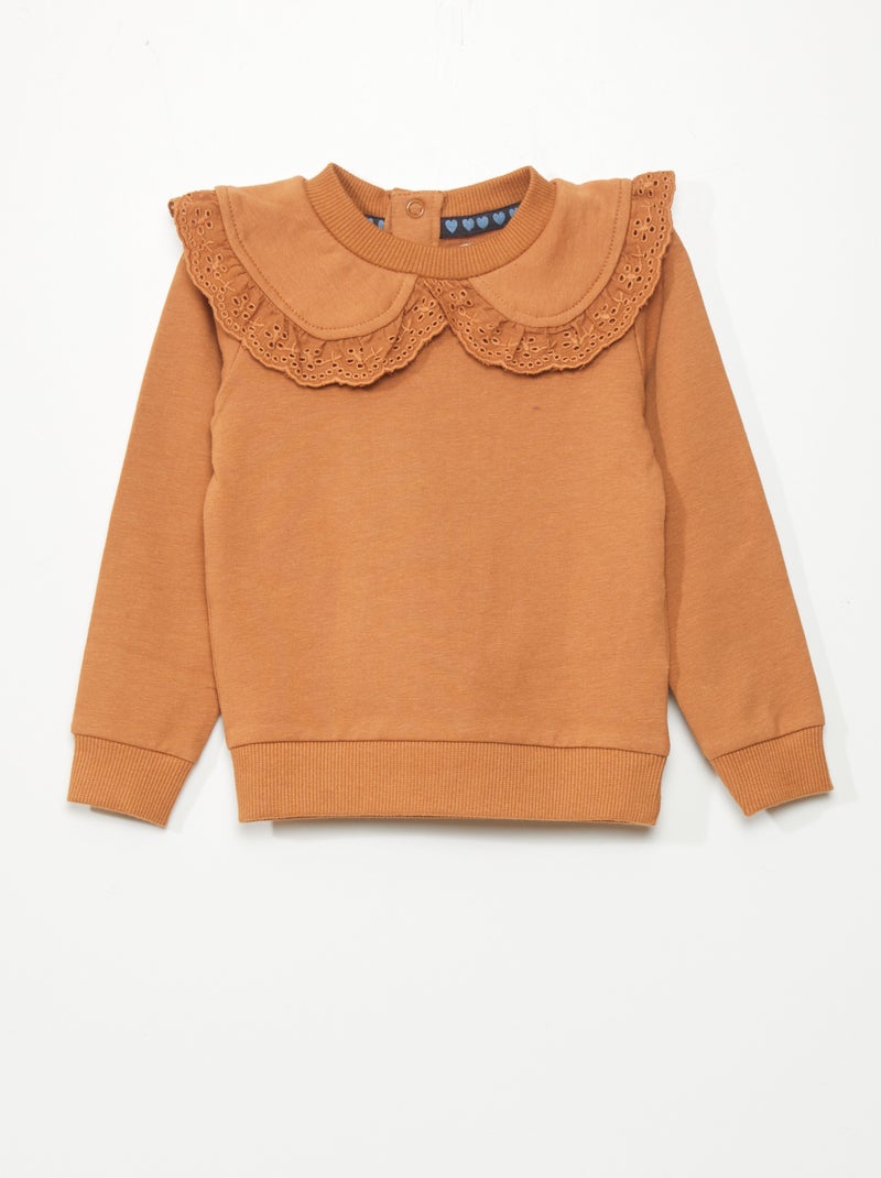 Sudadera con cuello de encaje MARRON - Kiabi