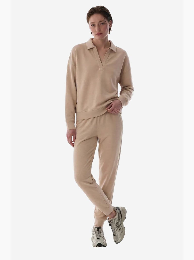 Sudadera con cuello polo de modal penti Beige arcilla - Kiabi