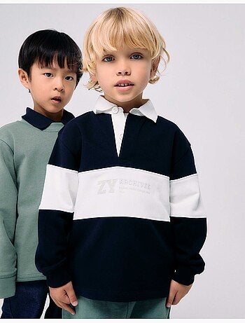 Sudadera con cuello polo y bloque de colores