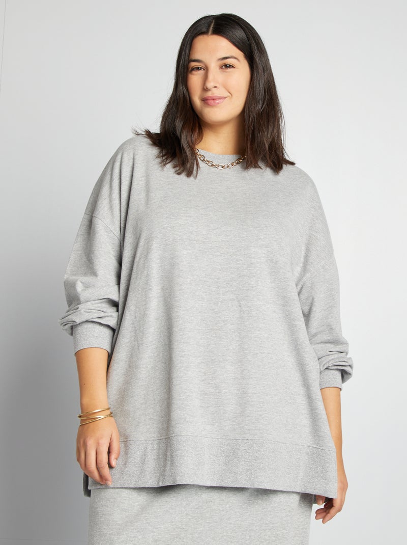 Sudadera con cuello redondo amplio GRIS - Kiabi