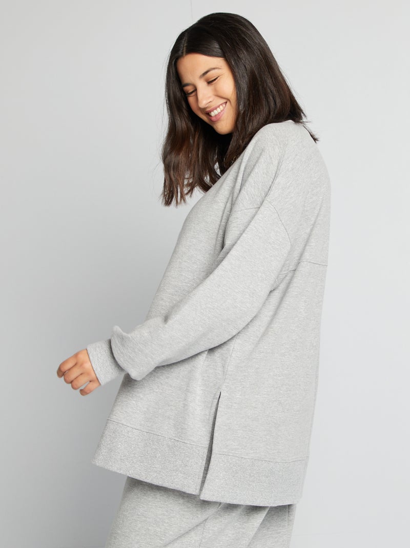 Sudadera con cuello redondo amplio GRIS - Kiabi