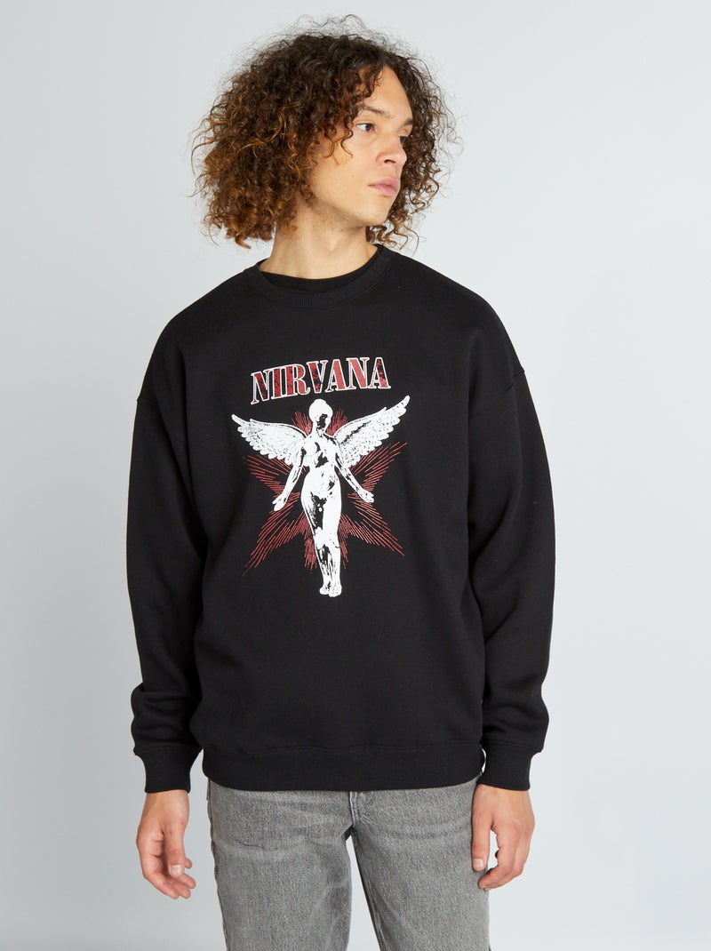 Sudadera con cuello redondo 'Nirvana' NEGRO - Kiabi