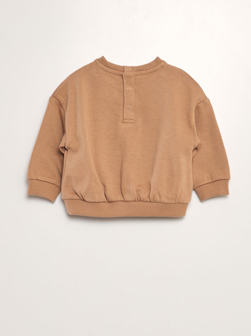 Sudadera con cuello redondo y bordados BEIGE - Kiabi