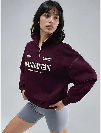 Sudadera con cuello y cremallera y estampado de texto extragrande busem