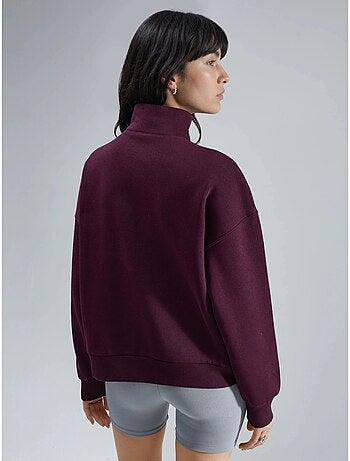 Sudadera con cuello y cremallera y estampado de texto extragrande busem