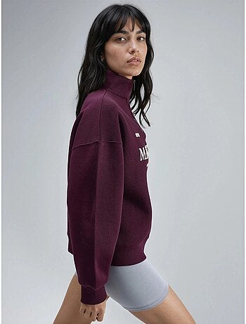 Sudadera con cuello y cremallera y estampado de texto extragrande busem