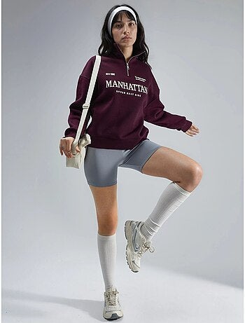 Sudadera con cuello y cremallera y estampado de texto extragrande busem