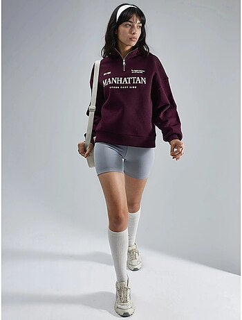 Sudadera con cuello y cremallera y estampado de texto extragrande busem
