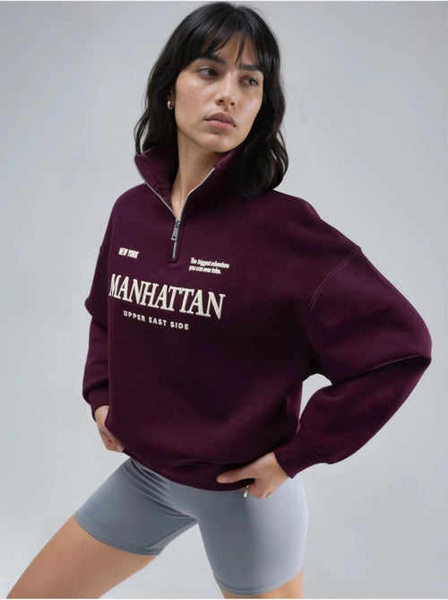 Sudadera con cuello y cremallera y estampado de texto extragrande busem - Kiabi Sudadera con cuello y cremallera y estampado de texto extragrande busem - Kiabi