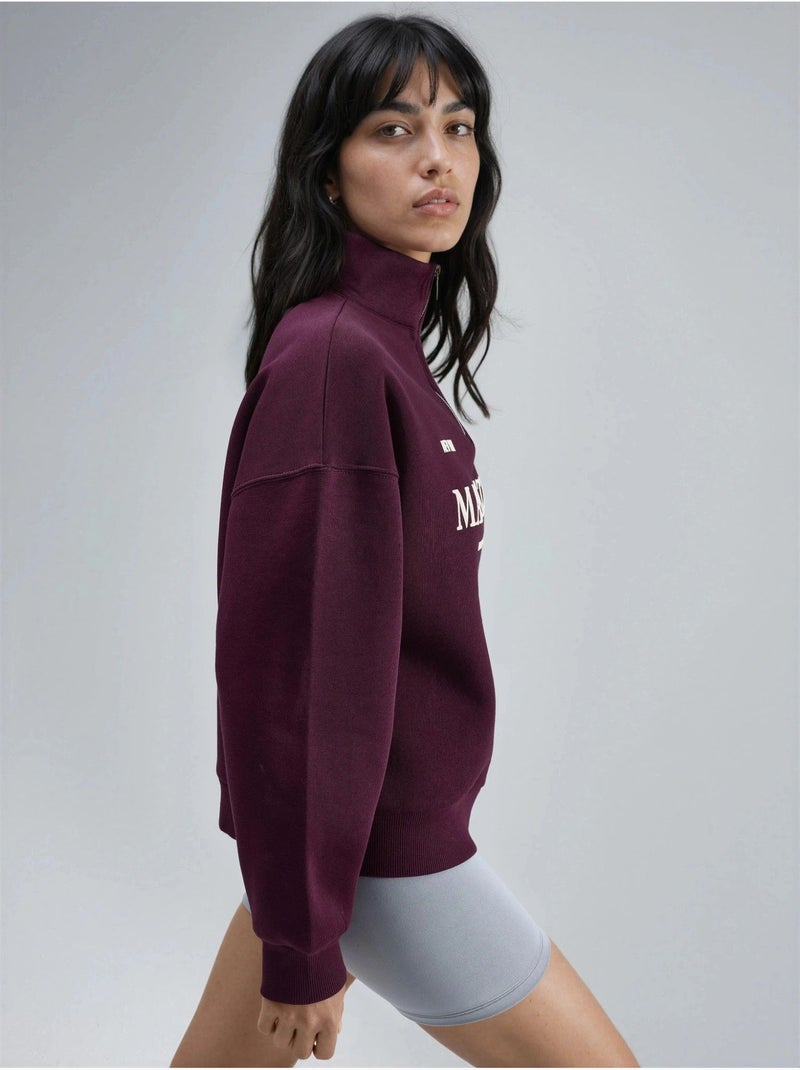 Sudadera con cuello y cremallera y estampado de texto extragrande busem Rojo burdeos - Kiabi