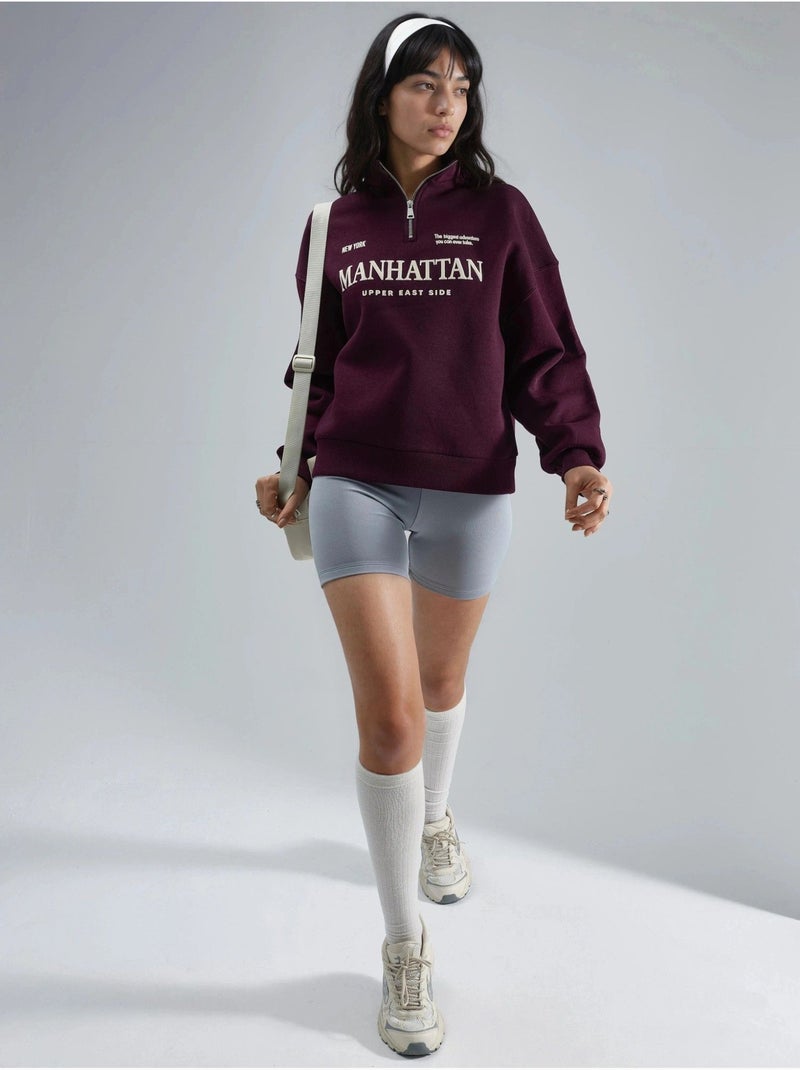 Sudadera con cuello y cremallera y estampado de texto extragrande busem Rojo burdeos - Kiabi