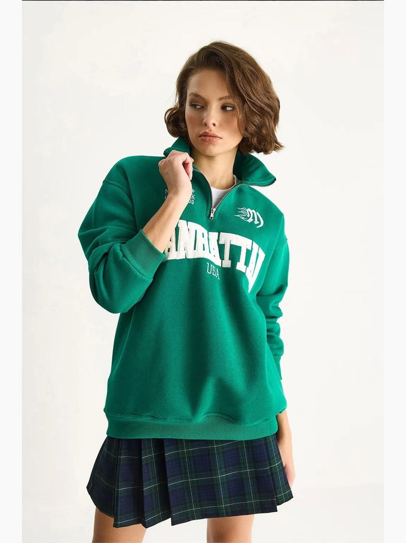 Sudadera con cuello y cremallera y manga larga con estampado en la espalda lucci Verde - Kiabi
