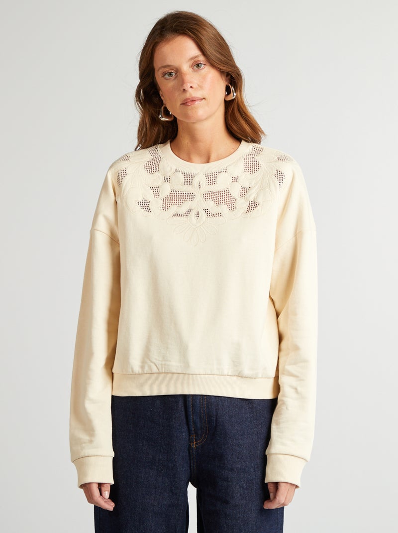 Sudadera con detalles calados BLANCO - Kiabi