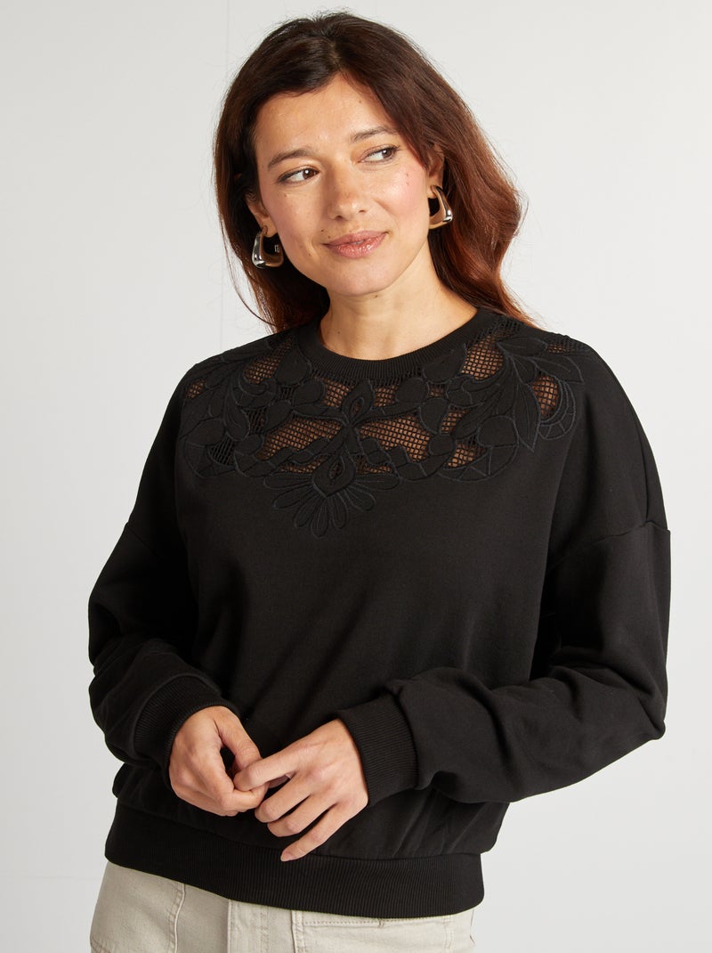 Sudadera con detalles calados negro - Kiabi