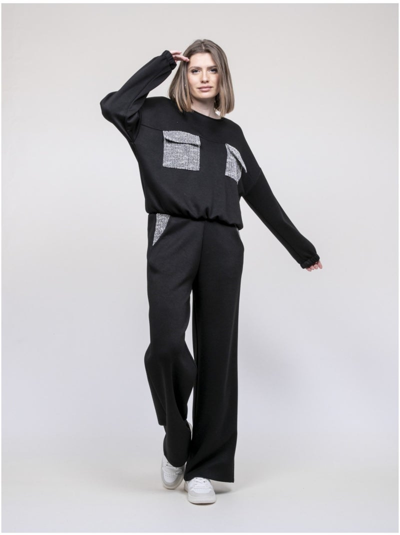 Sudadera con detalles tweed YSEULT Negro - Kiabi