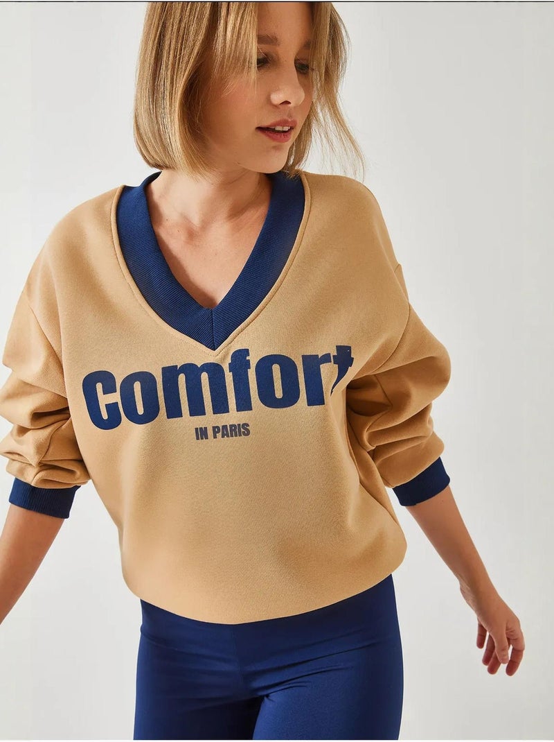 Sudadera con estampado cómodo lucci Camel - Kiabi