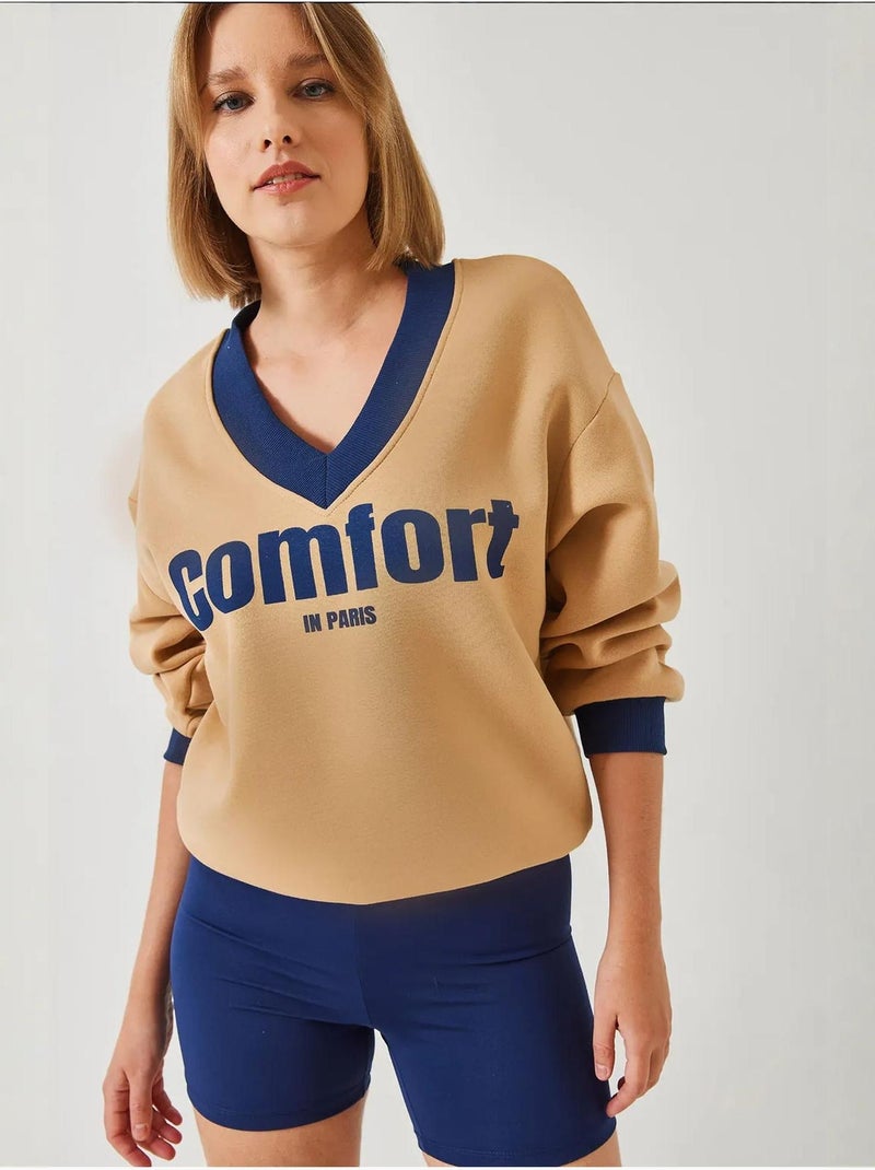 Sudadera con estampado cómodo lucci Camel - Kiabi