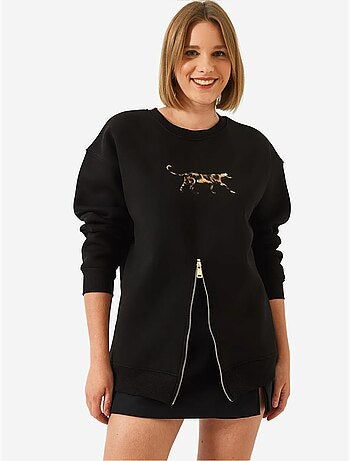 Sudadera con estampado de leopardo y cremallera frontal cepillada de triple hilo lucci