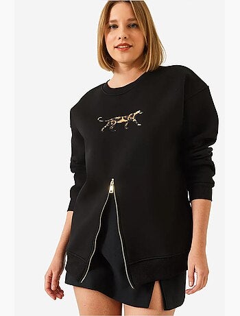 Sudadera con estampado de leopardo y cremallera frontal cepillada de triple hilo lucci