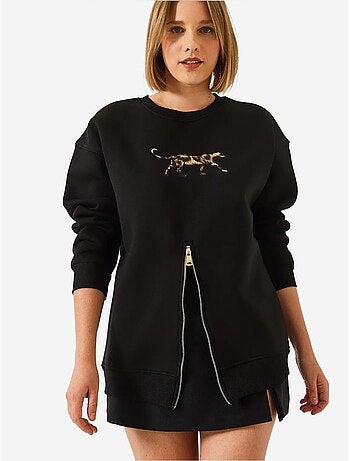 Sudadera con estampado de leopardo y cremallera frontal cepillada de triple hilo lucci