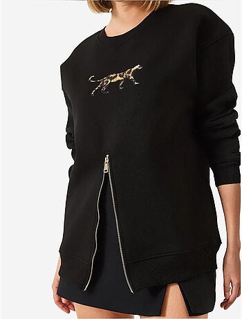 Sudadera con estampado de leopardo y cremallera frontal cepillada de triple hilo lucci