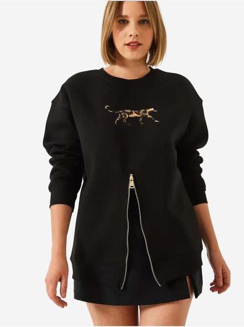 Sudadera con estampado de leopardo y cremallera frontal cepillada de triple hilo lucci - Kiabi Sudadera con estampado de leopardo y cremallera frontal cepillada de triple hilo lucci - Kiabi