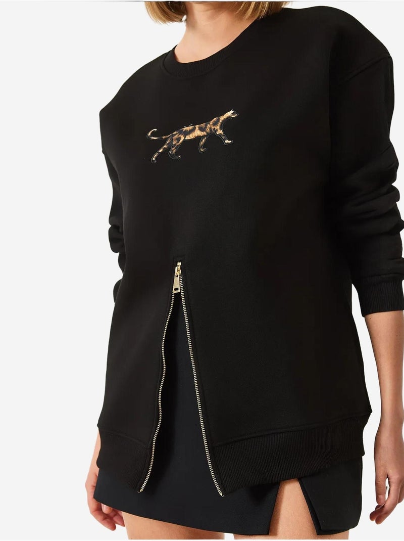 Sudadera con estampado de leopardo y cremallera frontal cepillada de triple hilo lucci Negro - Kiabi