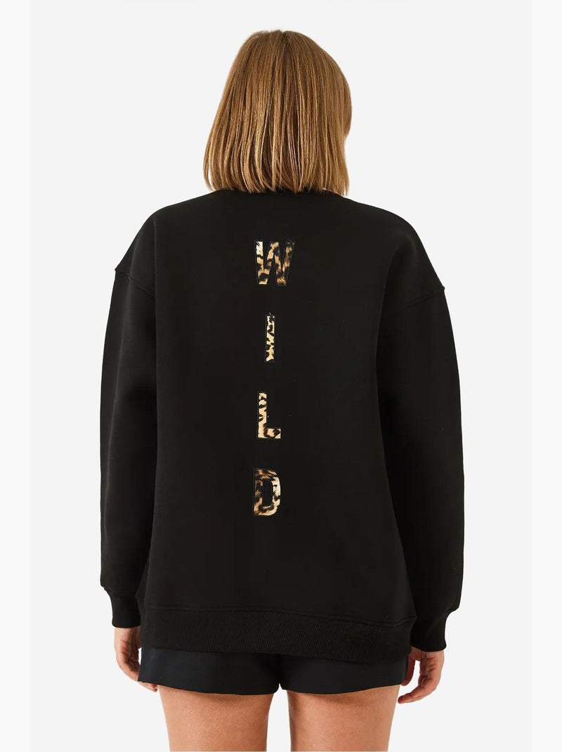 Sudadera con estampado de leopardo y cremallera frontal cepillada de triple hilo lucci Negro - Kiabi