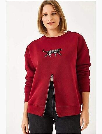 Sudadera con estampado de leopardo y cremallera frontal cepillada de triple hilo lucci