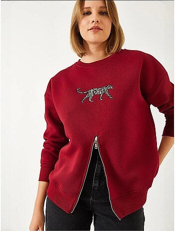 Sudadera con estampado de leopardo y cremallera frontal cepillada de triple hilo lucci