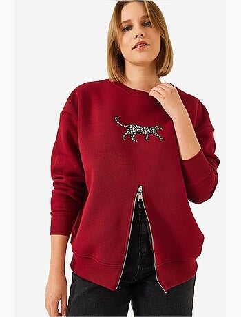 Sudadera con estampado de leopardo y cremallera frontal cepillada de triple hilo lucci