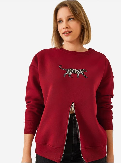 Sudadera con estampado de leopardo y cremallera frontal cepillada de triple hilo lucci - Kiabi