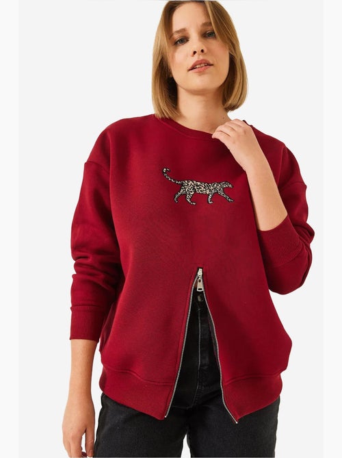 Sudadera con estampado de leopardo y cremallera frontal cepillada de triple hilo lucci - Kiabi