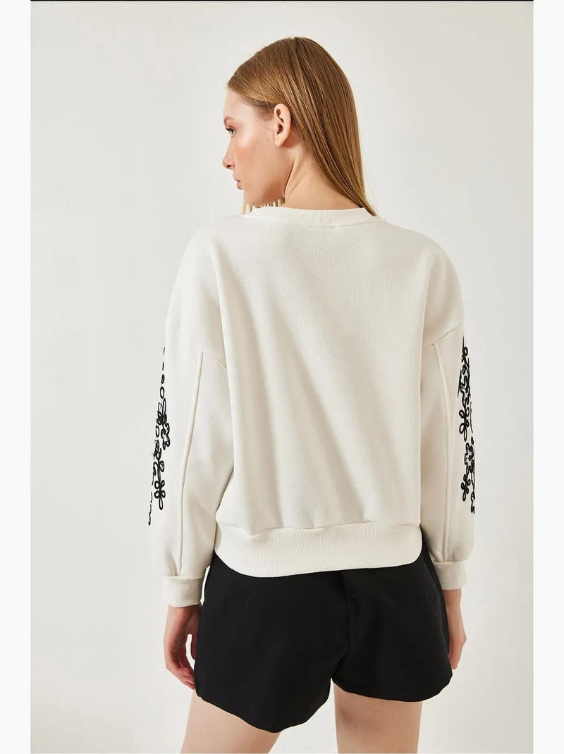 Sudadera con mangas bordadas lucci Beige arcilla - Kiabi