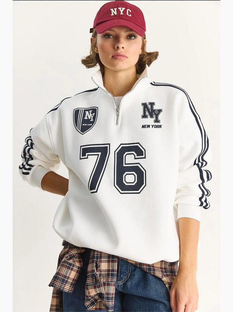 Sudadera con media cremallera y estampado de texto lucci Blanco - Kiabi
