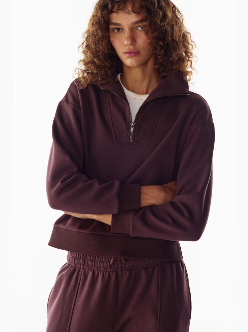 Sudadera con media cremallera y interior afelpado penti Rojo burdeos - Kiabi