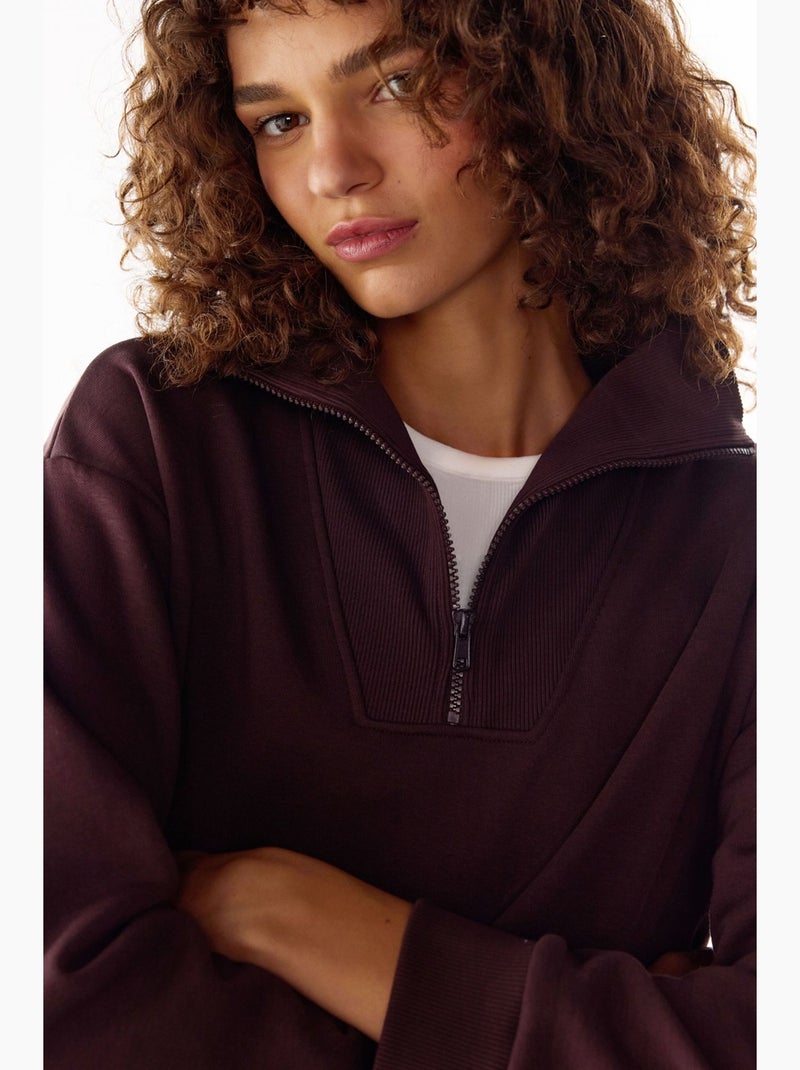 Sudadera con media cremallera y interior afelpado penti Rojo burdeos - Kiabi