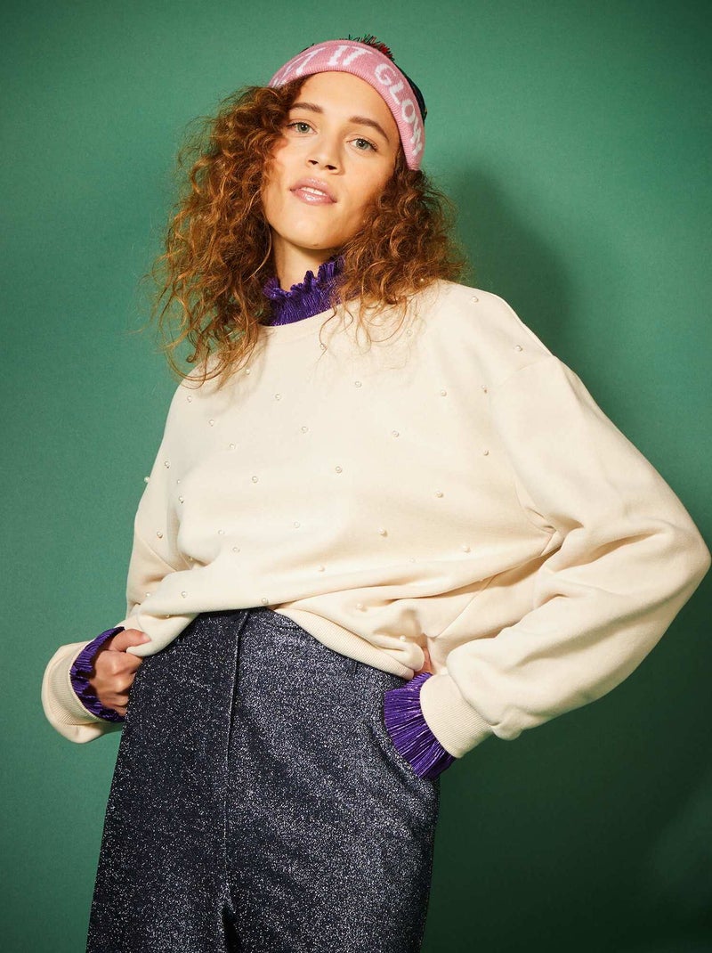 Sudadera con perlas BEIGE - Kiabi