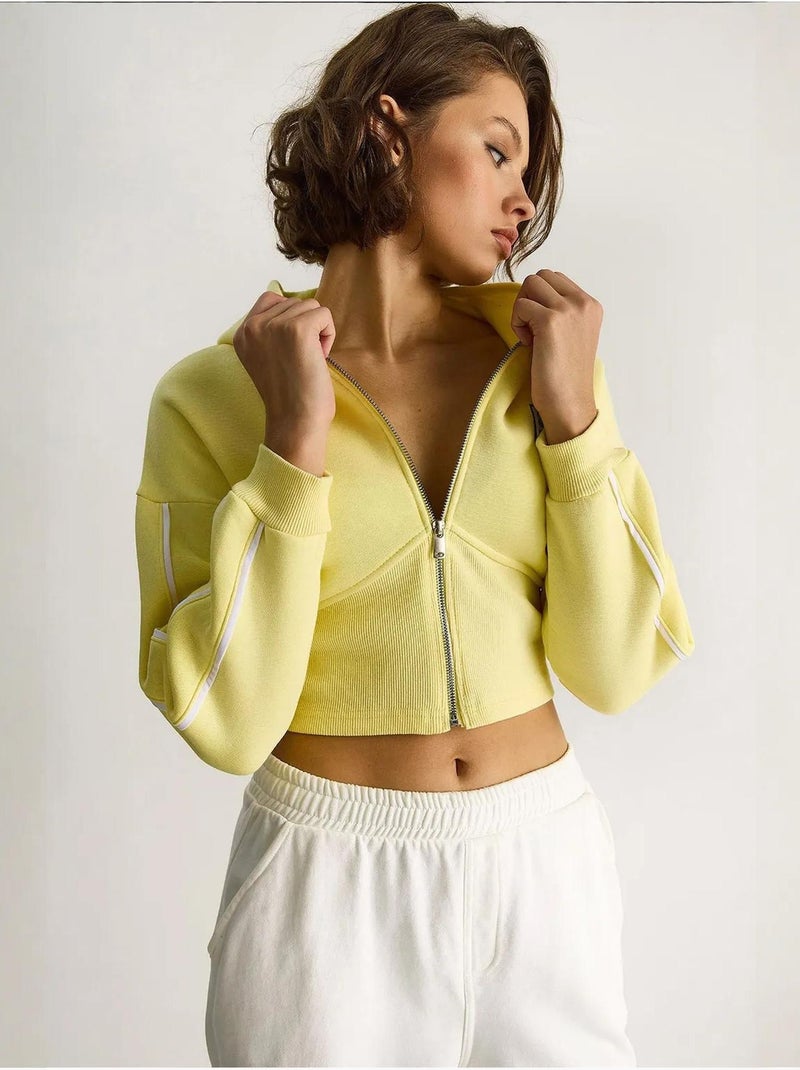 Sudadera corta con capucha y cremallera lucci Amarillo limón - Kiabi