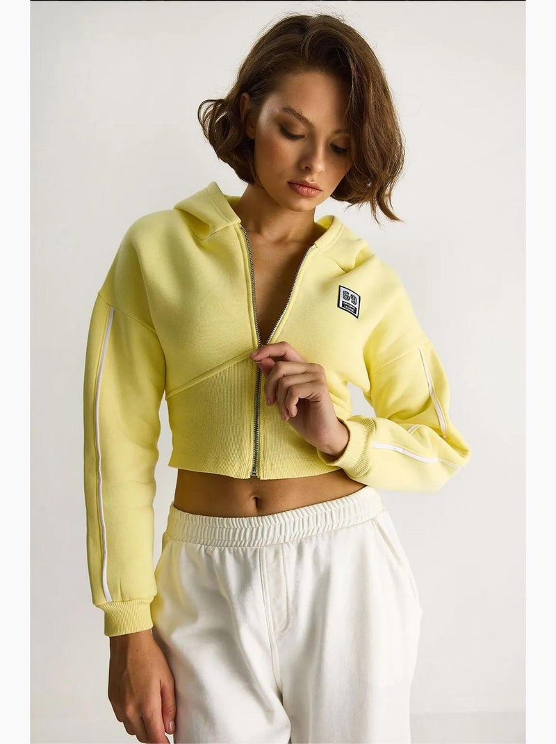 Sudadera corta con capucha y cremallera lucci Amarillo limón - Kiabi
