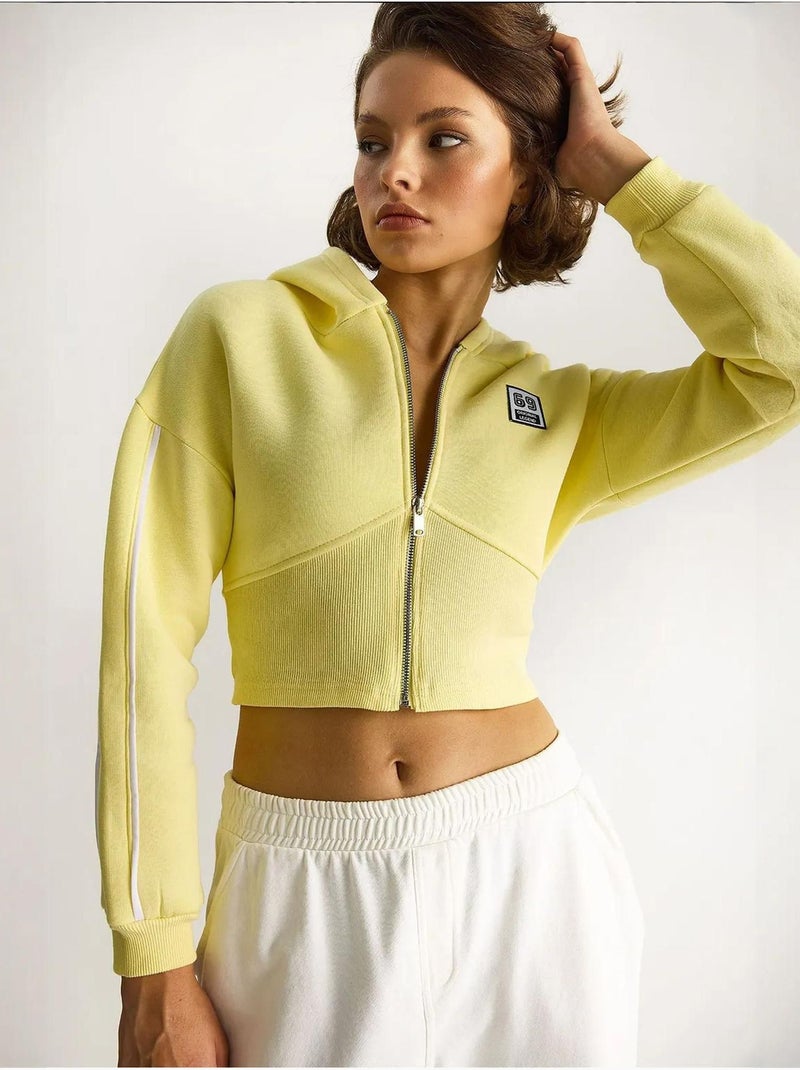 Sudadera corta con capucha y cremallera lucci Amarillo limón - Kiabi