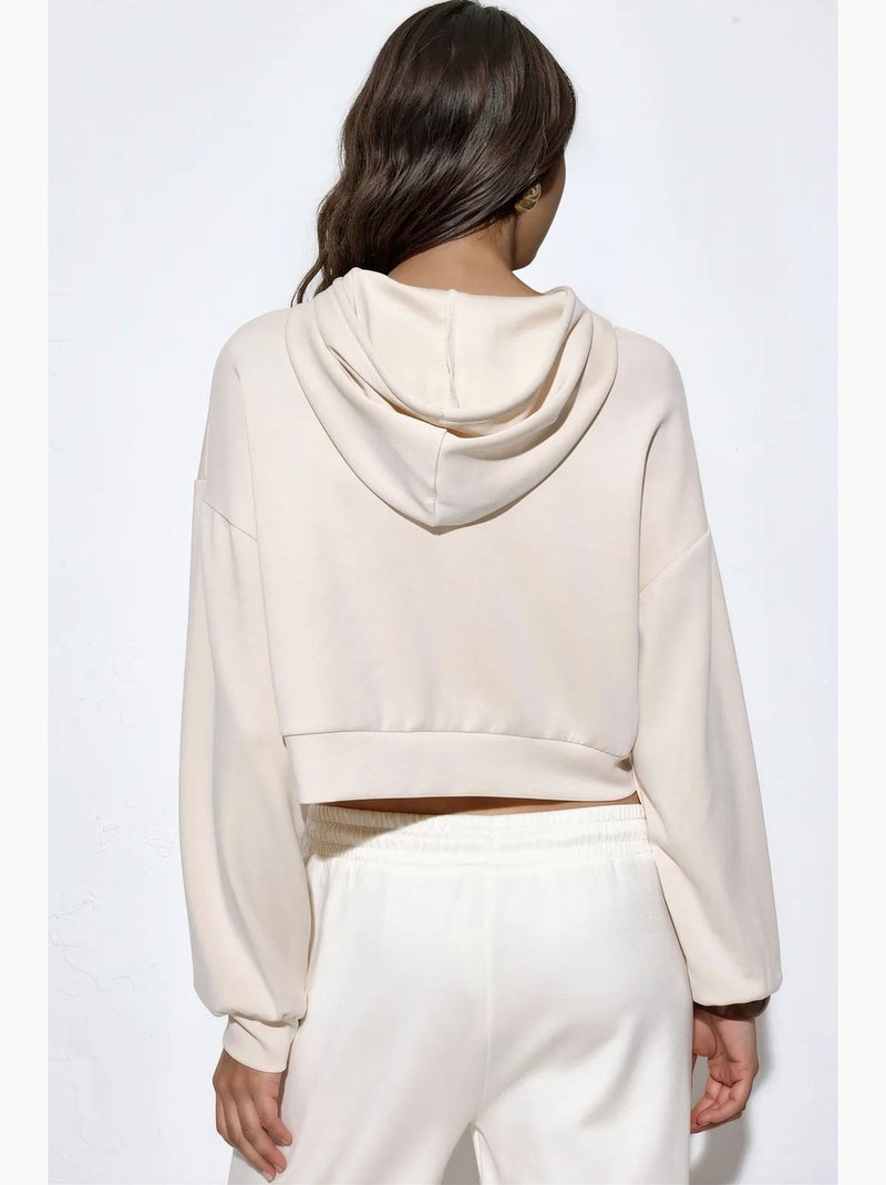 Sudadera corta con capucha y cremallera para mujer busem Beige arcilla - Kiabi