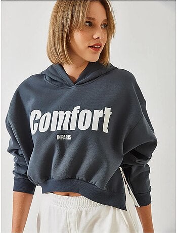 Sudadera corta con cremallera lateral y tejido cepillado de tres hilos lucci