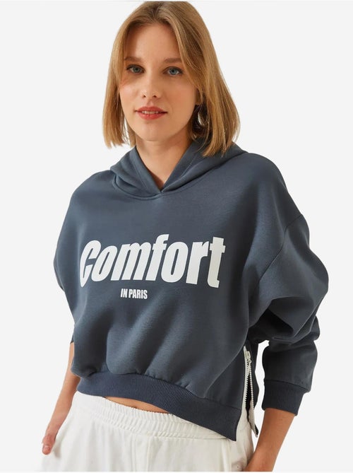 Sudadera corta con cremallera lateral y tejido cepillado de tres hilos lucci - Kiabi Sudadera corta con cremallera lateral y tejido cepillado de tres hilos lucci - Kiabi