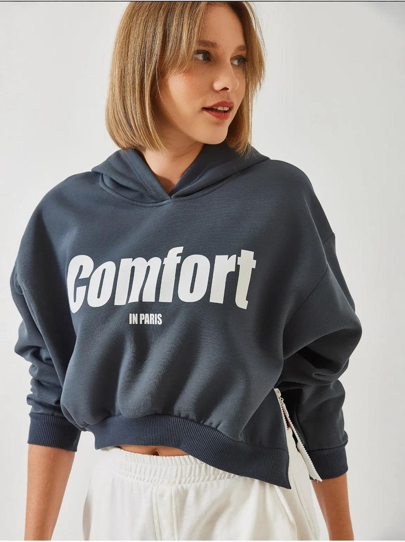 Sudadera corta con cremallera lateral y tejido cepillado de tres hilos lucci Gris oscuro - Kiabi