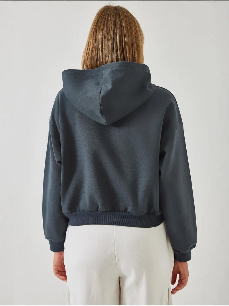 Sudadera corta con cremallera lateral y tejido cepillado de tres hilos lucci Gris oscuro - Kiabi