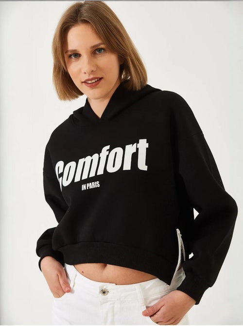 Sudadera corta con cremallera lateral y tejido cepillado de tres hilos lucci - Kiabi Sudadera corta con cremallera lateral y tejido cepillado de tres hilos lucci - Kiabi