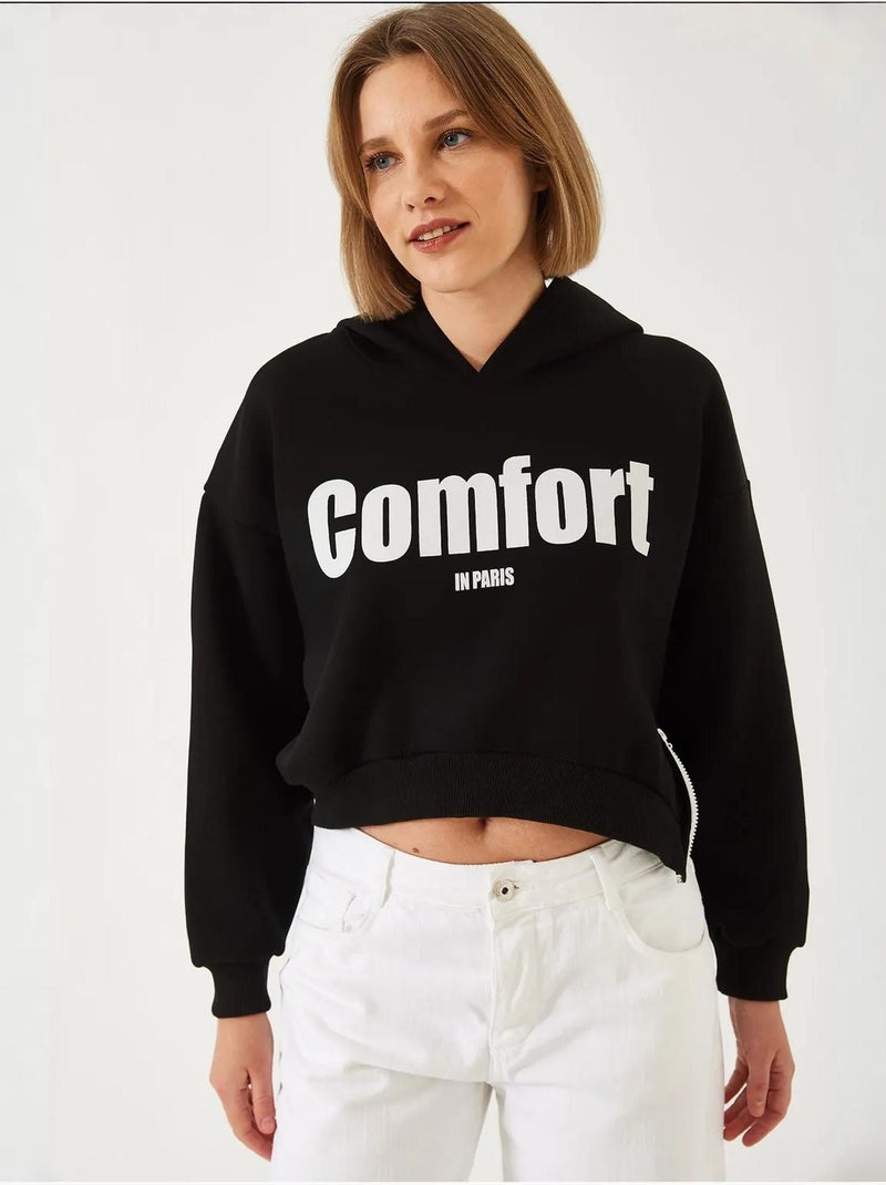 Sudadera corta con cremallera lateral y tejido cepillado de tres hilos lucci Negro - Kiabi