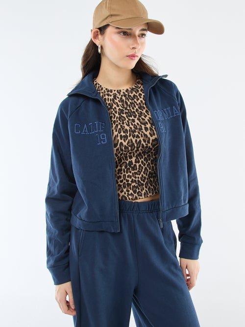 Sudadera corta con cremallera y mensaje bordado - Kiabi