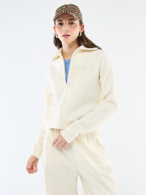 Sudadera corta con cremallera y mensaje bordado - Kiabi